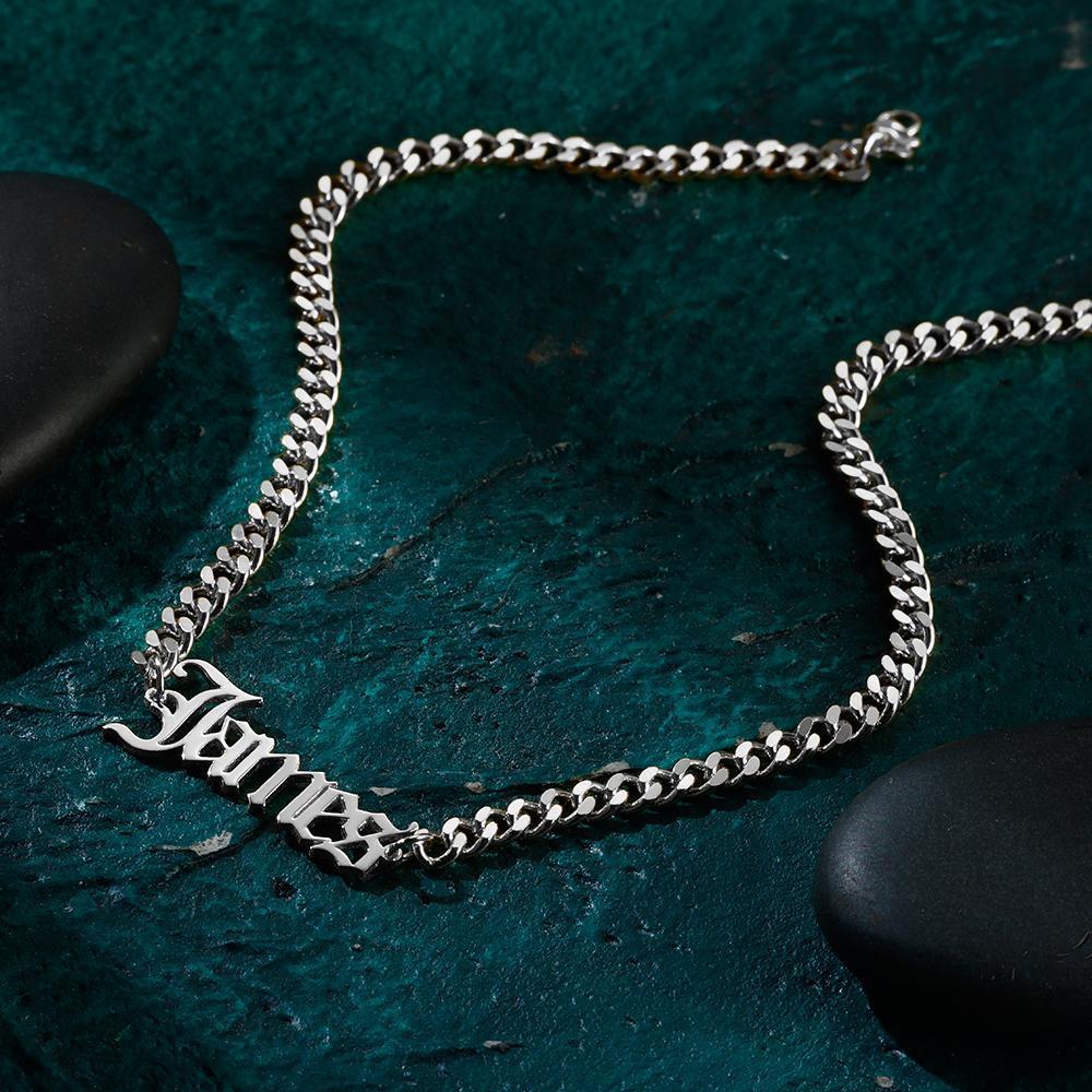 Custom Men’s Bracelet Dainty Name Bracelet Hypoallergenic Gift for Business Man -Silver - 