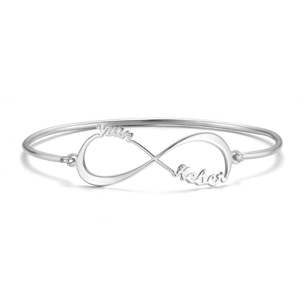 Name Bangle, Name Infinity Bracelet Two Names Rose Gold Plated - soufeelus
