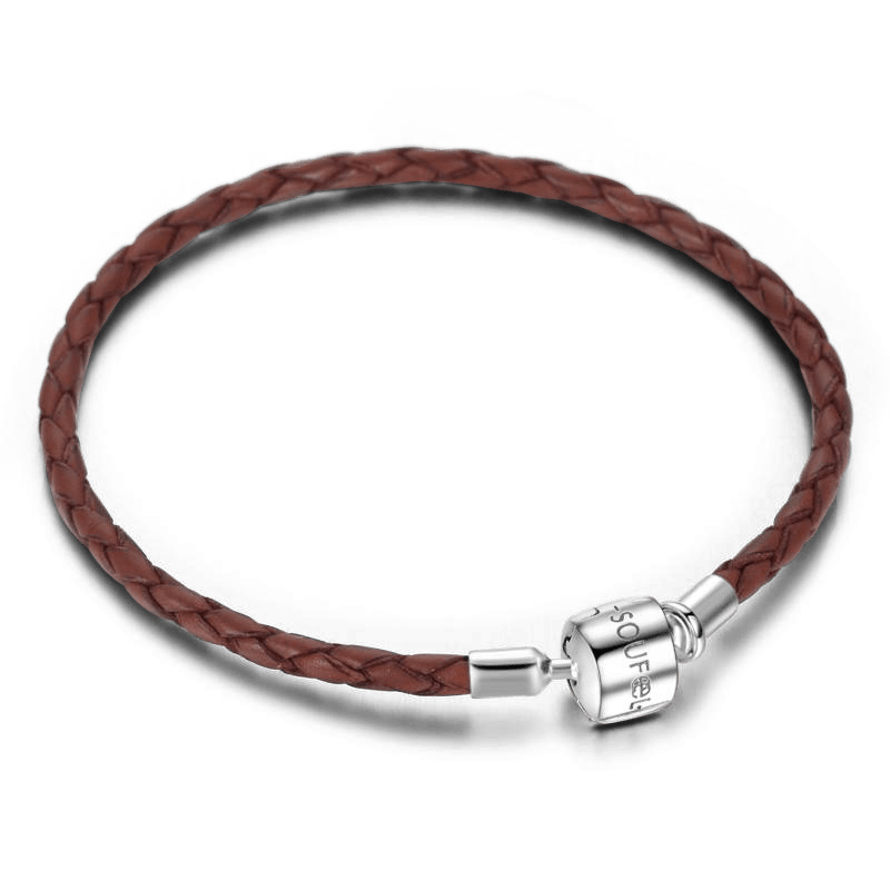 Soufeel Wine Red Cow Leather Bracelet Silver - 