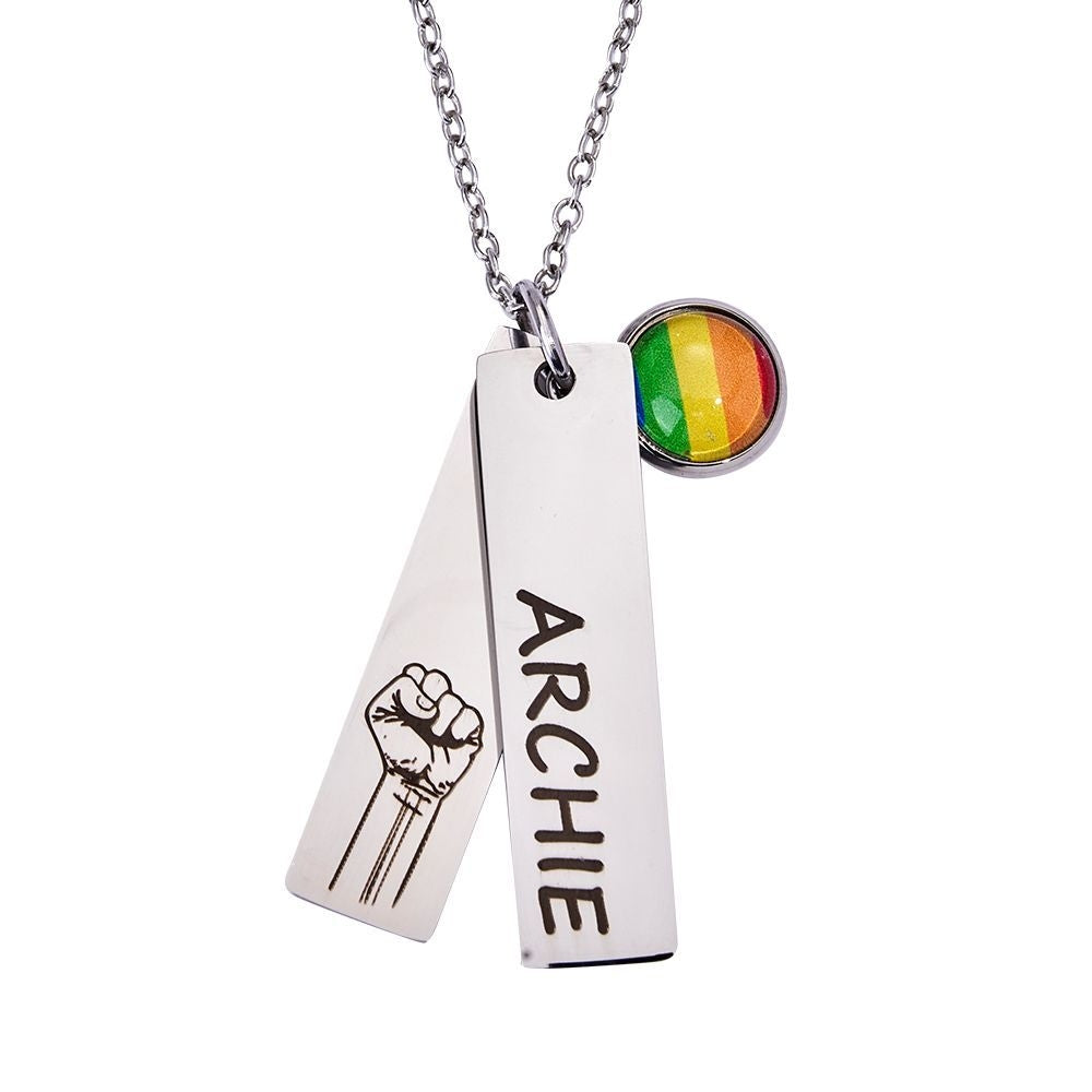 Custom Two Dog Tag Rainbow Engraved Necklace Silver Necklace With Custom Words Perfect Gift For Homosexuals On Pride's Day - soufeelmy