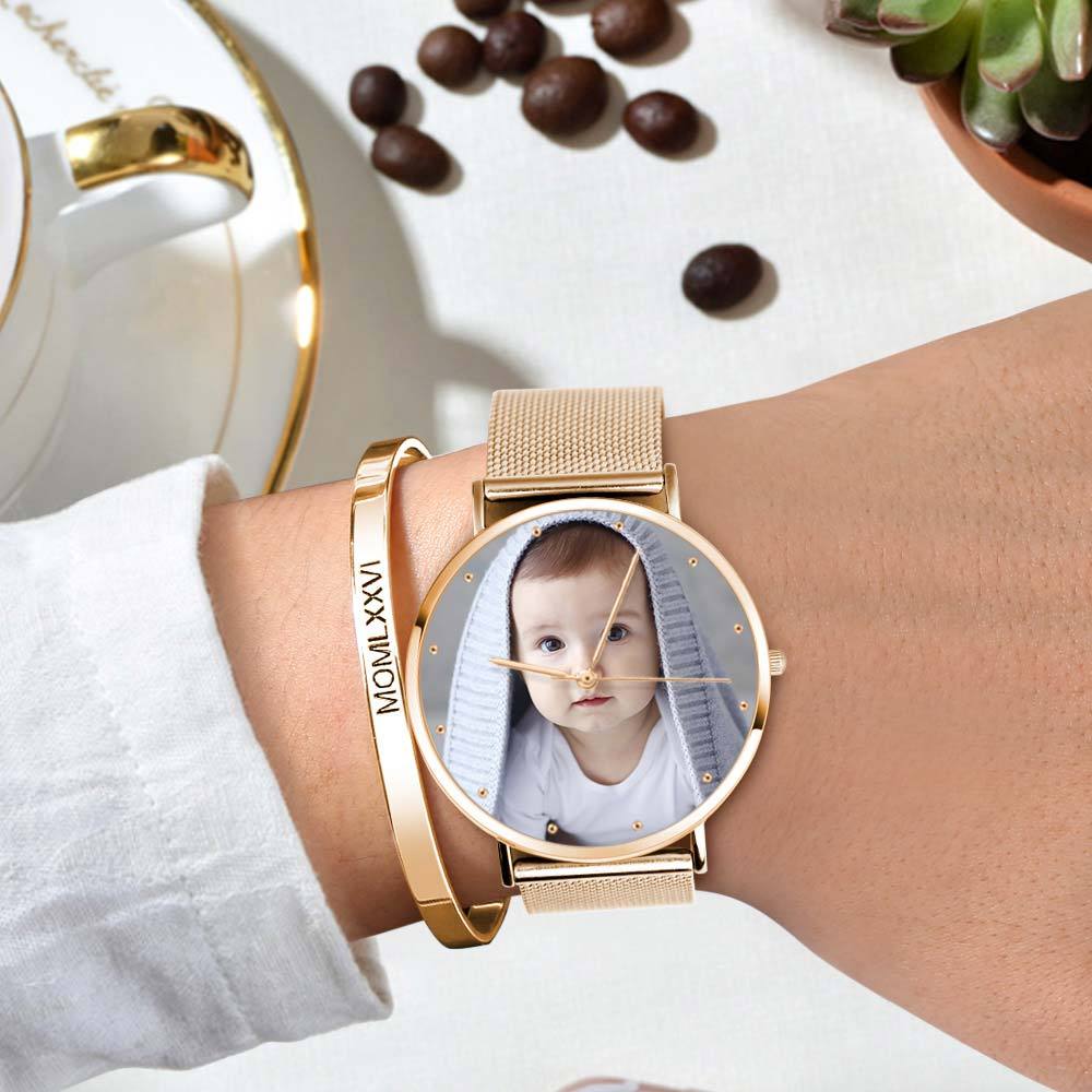 Mother's Personalized Engraved Photo Watch Alloy Bracelet Mother's Day Gift for Her Custom Photo Watch 36mm - soufeelmy