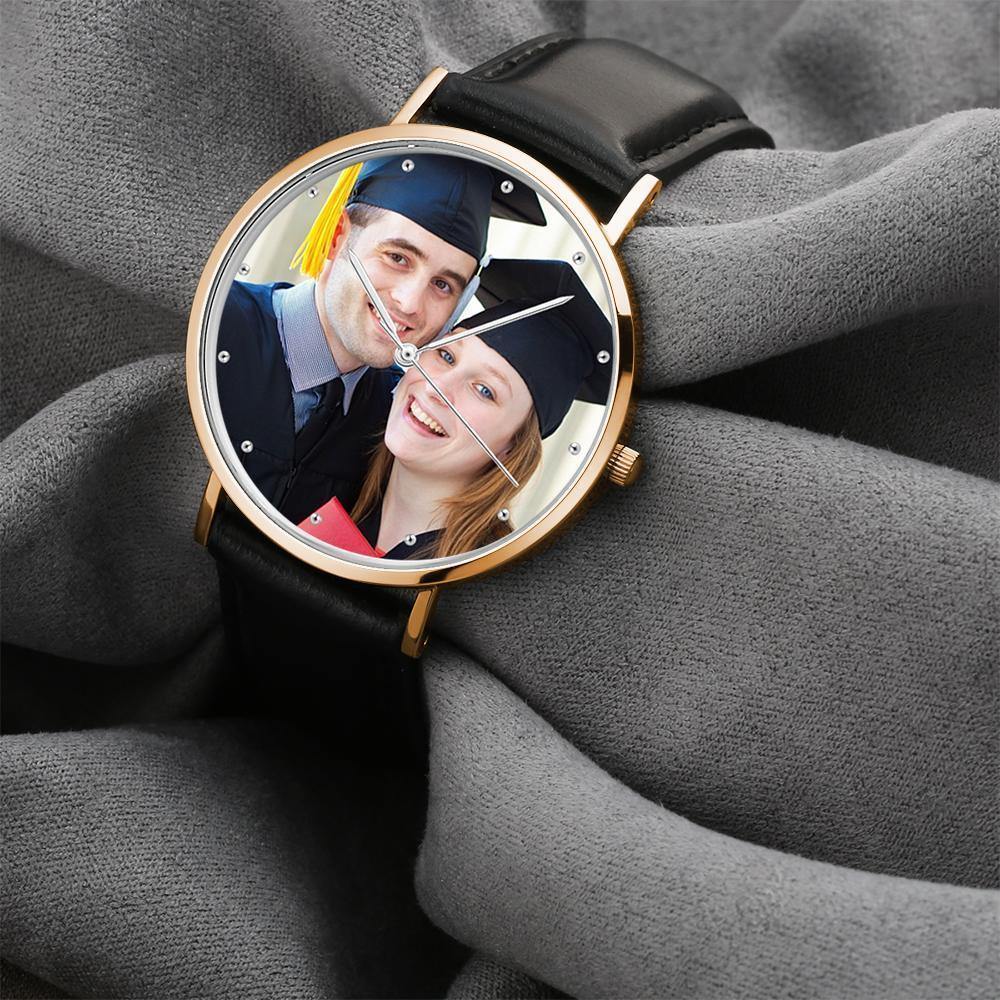 Unisex Engraved Photo Watch Graduation Gift Black 40mm - 