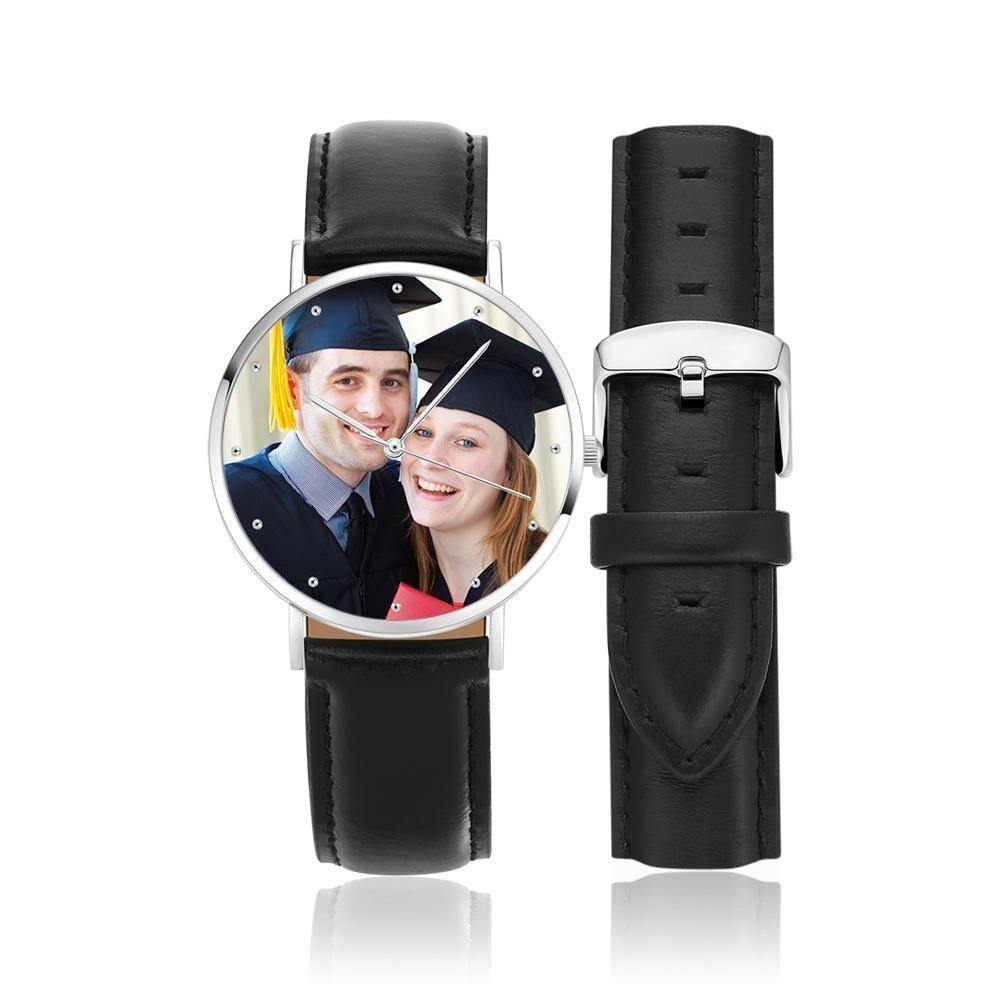 Unisex Engraved Photo Watch Graduation Gift Black 40mm - soufeelus