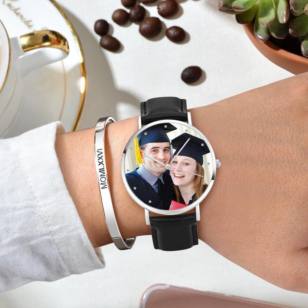 Unisex Engraved Photo Watch Graduation Gift Black 40mm - 