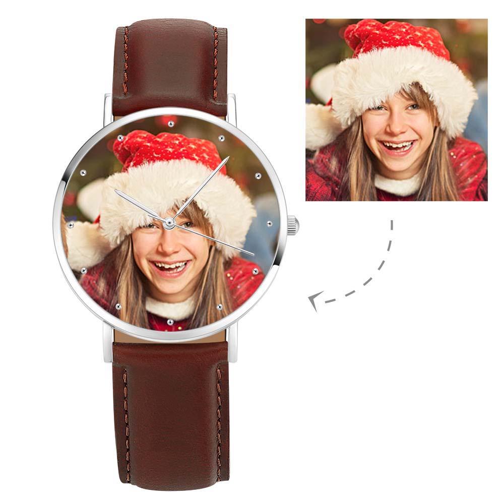 Unisex Engraved Photo Watch Black Leather Strap 40mm Memorial Gift For Her - soufeelmy