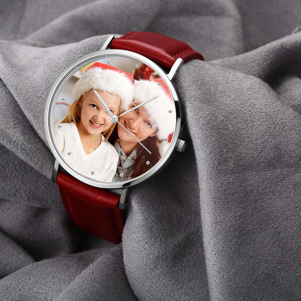 Unisex Engraved Photo Watch Black Leather Strap 40mm Memorial Gift For Her - soufeelmy