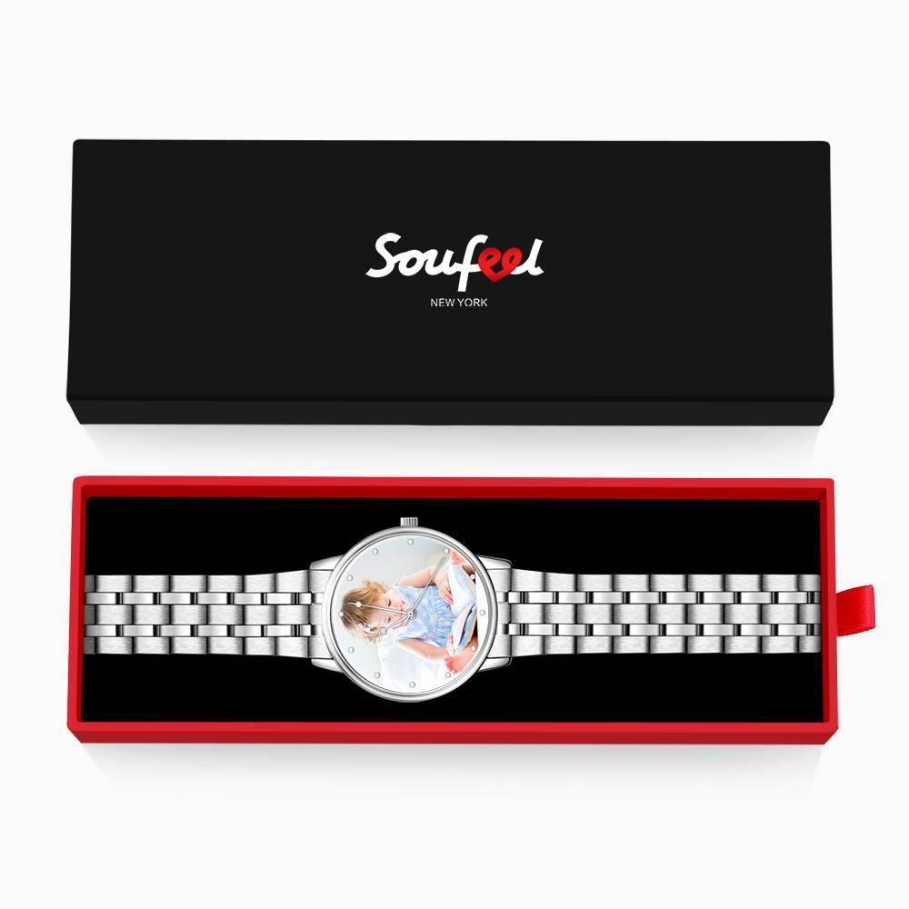 Unisex Engraved Alloy Bracelet Photo Watch 40mm - soufeelus