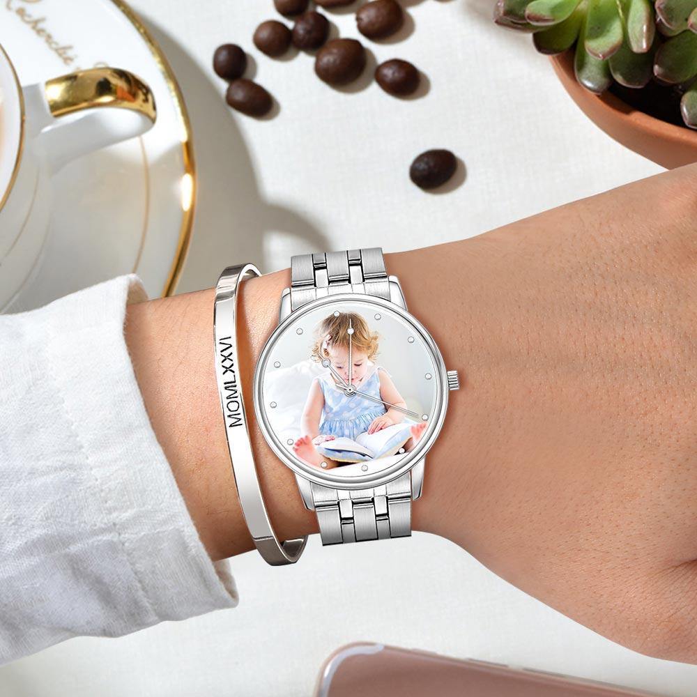 Unisex Engraved Alloy Bracelet Photo Watch 40mm Christmas Gifts - soufeelmy