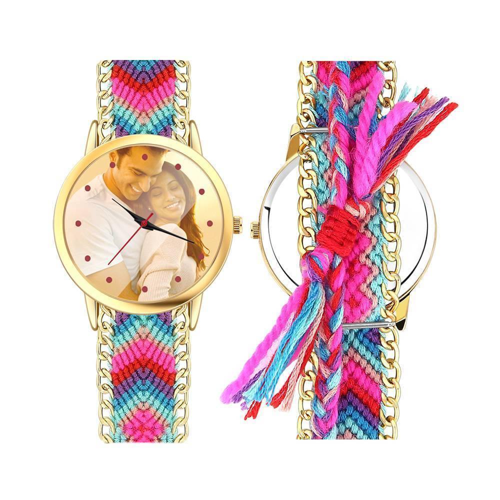 Women's Gold Photo Watch Braided Color Rope Strap 40mm - soufeelus