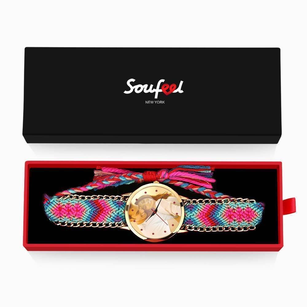 Women's Gold Photo Watch Braided Color Rope Strap 40mm - soufeelus