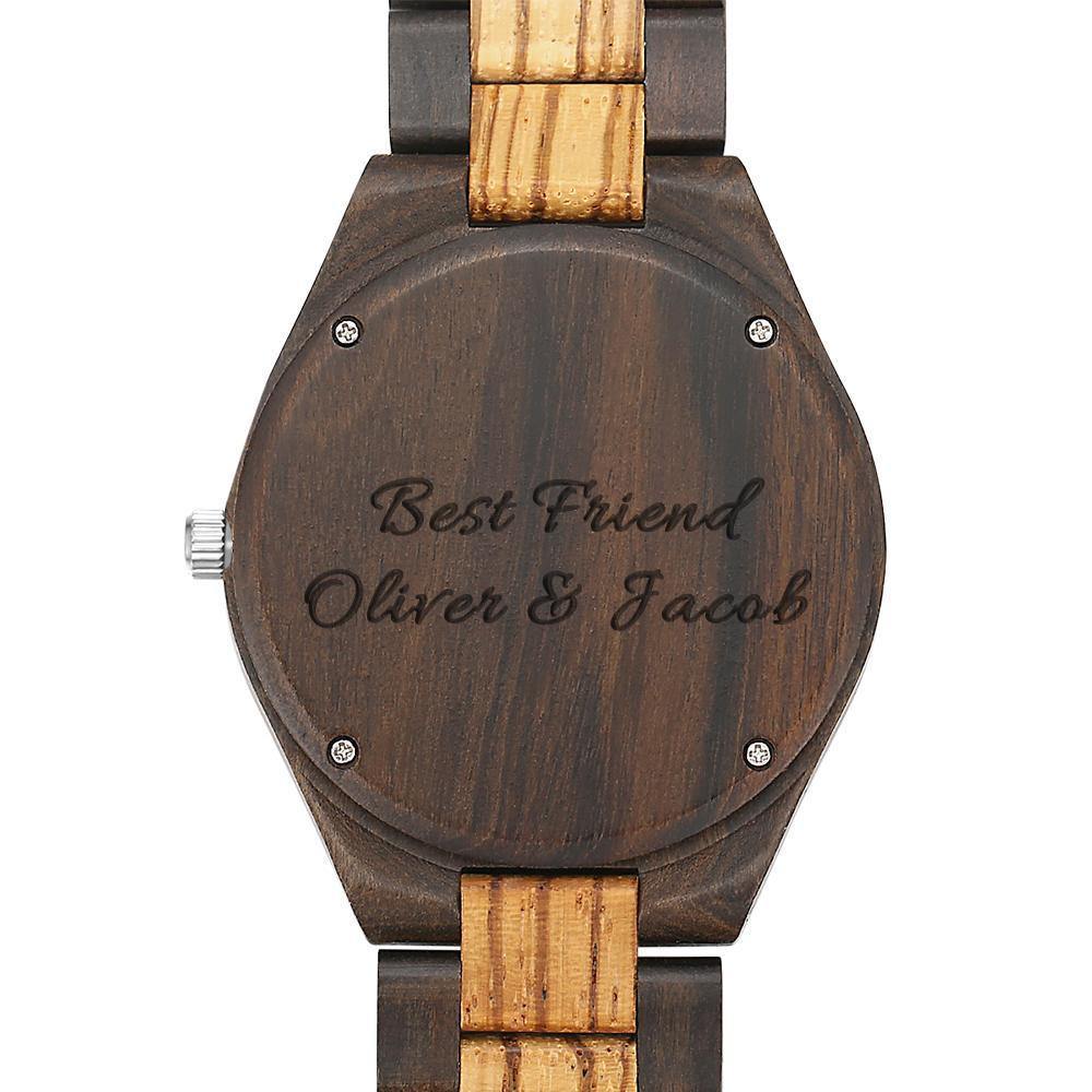 Engraved Wooden Photo Watch Wooden Strap 38mm Sketch Effect - Women's -