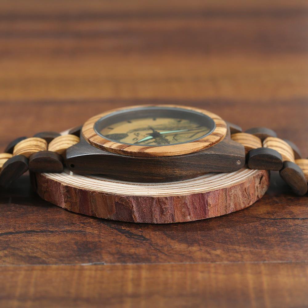 Engraved Wooden Photo Watch Wooden Strap 38mm Sketch Effect - Women's - 