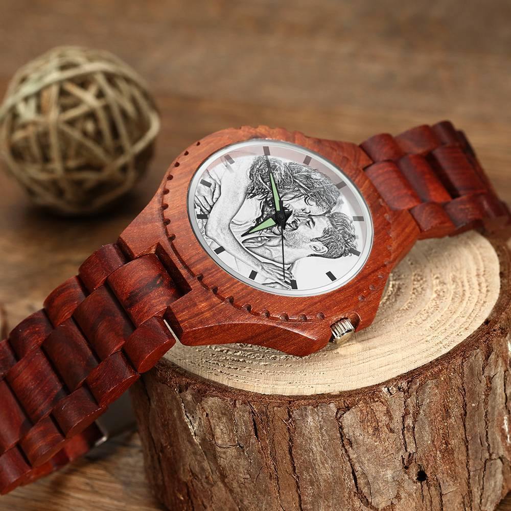 Unisex Photo Watch 48mm Wood Grain Strap - soufeelus