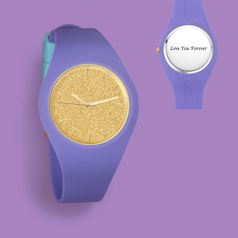 Unisex Silicone Engraved Watch Unisex Engraved Watch 41mm Purple Strap - Golden - soufeelus