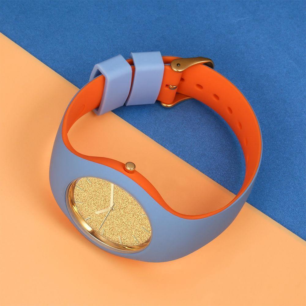 Unisex Silicone Engraved Watch Unisex Engraved Watch  41mm Blue and Orange Strap - Golden - soufeelus