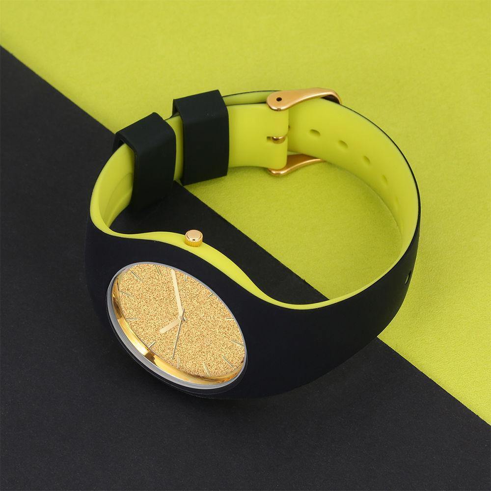 Unisex Silicone Engraved Watch Unisex Engraved Watch 41mm Black and Green Strap - Golden - soufeelus