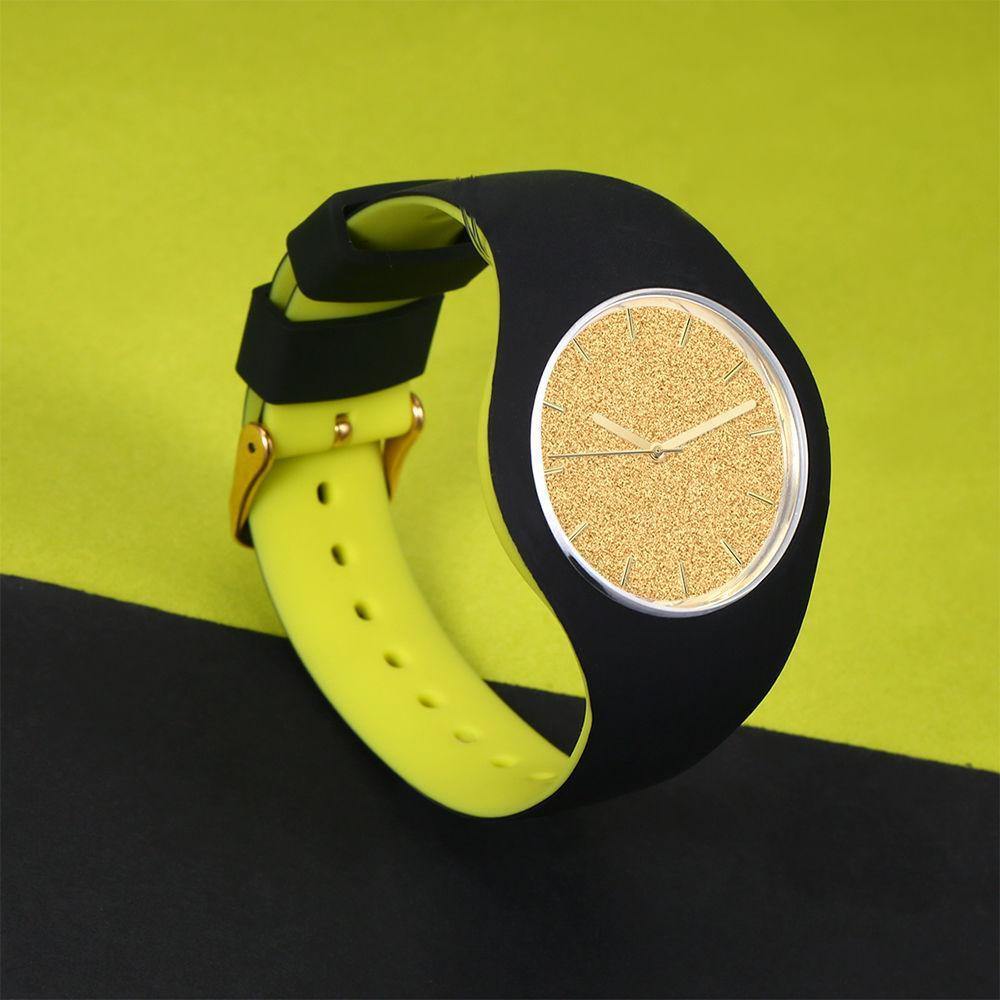 Unisex Silicone Engraved Watch  Unisex Engraved Watch   41mm Black and Green Strap - Golden - soufeelus