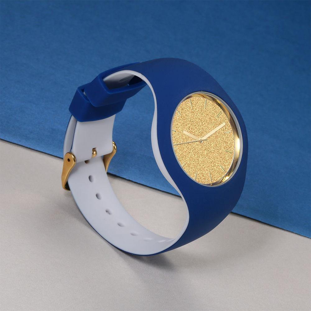 Unisex Silicone Engraved Watch Unisex Engraved Watch  41mm Blue and White Strap - Golden - soufeelus