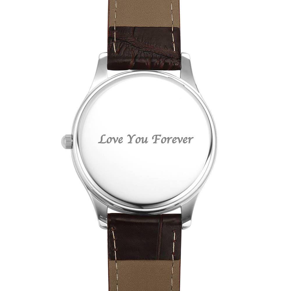 Men's Engraved Photo Watch 43mm Brown Leather Strap - Sketch - soufeelus