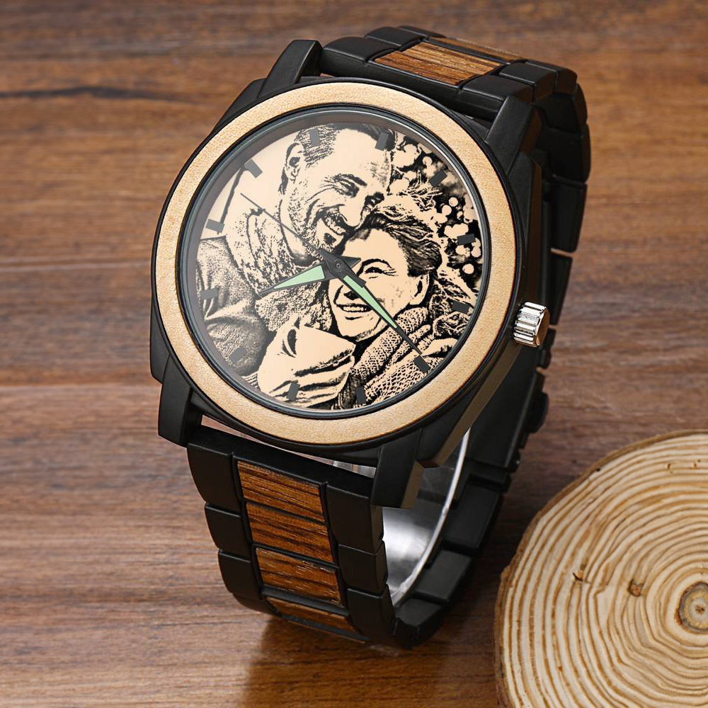 Personalized Engraved Watch, Photo Watch with Red Alloy Strap Gift For Him