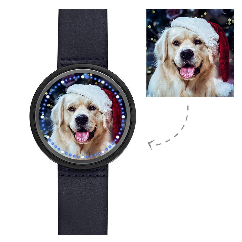 Personalized Photo Watch, Touch Illuminated Watch Blue Leather Strap Cute Pet - soufeelus