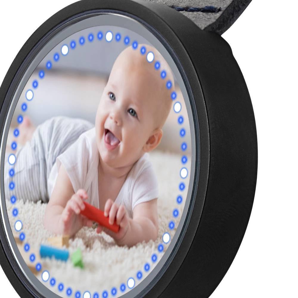 Personalized Photo Watch, Touch Illuminated Watch Blue Leather Strap Cute Children - soufeelus