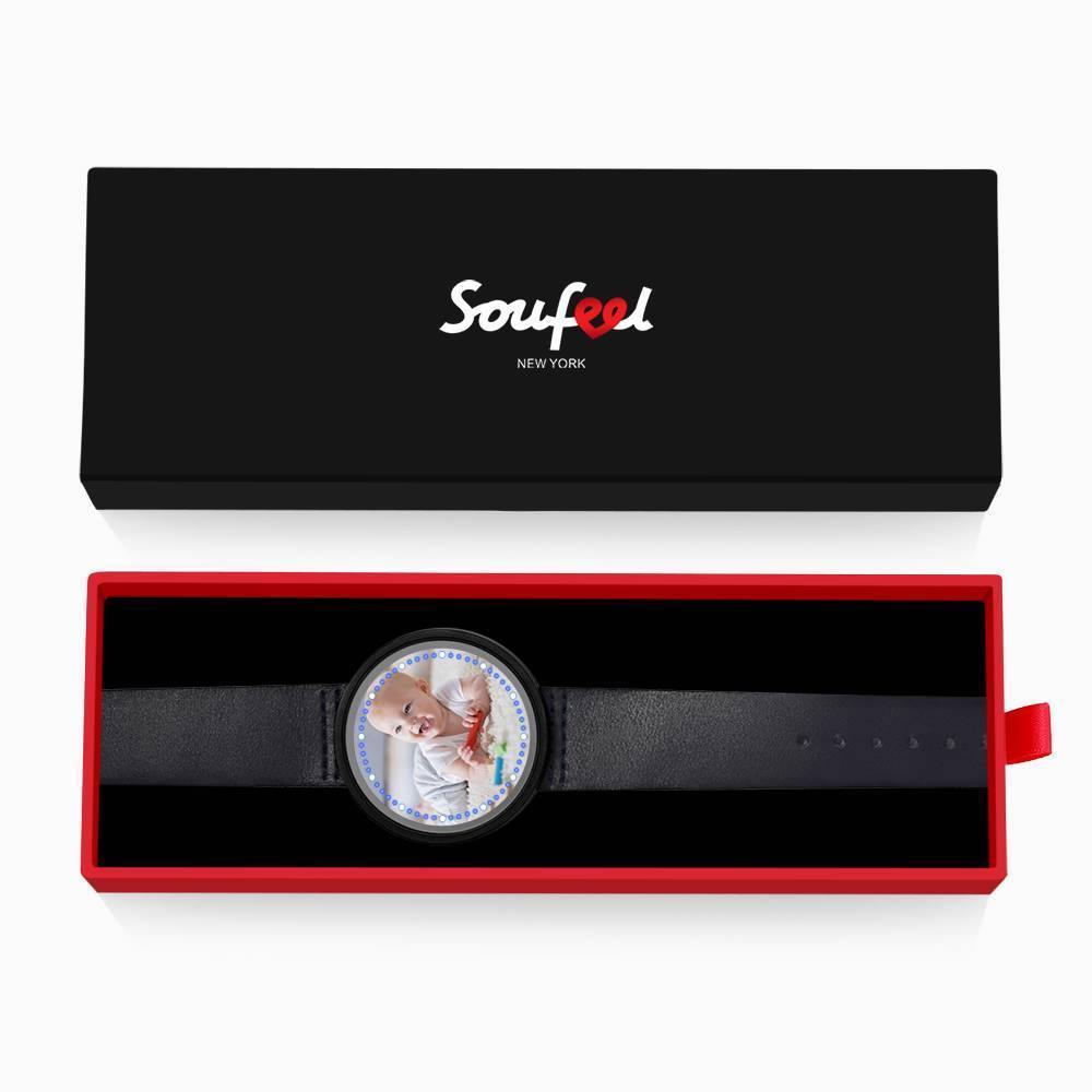 Personalized Photo Watch, Touch Illuminated Watch Blue Leather Strap Cute Children - soufeelus