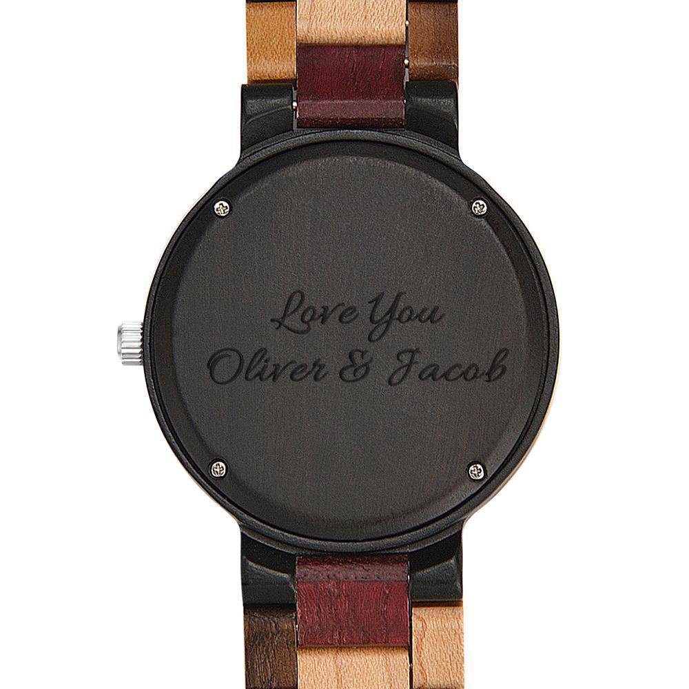 Photo Engraved Wooden, Photo Watch Wooden Strap 45mm Sketch Effect Colorful Wood for Men's - 