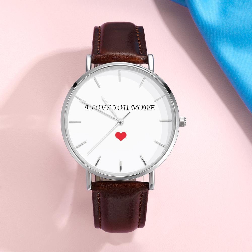 Custom Photo Engraved Watch Brown Leather Strap Unique Gifts for Her - 