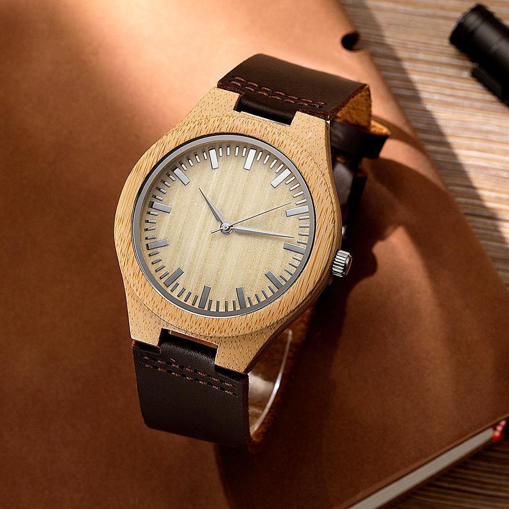 Personalized Photo Watch Wooden Watch Leather Strap - 