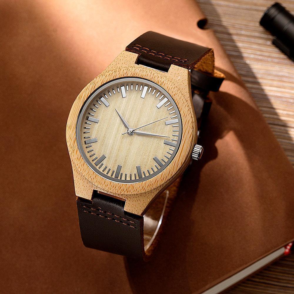 Personalized Photo Watch Wooden Watch Leather Strap -
