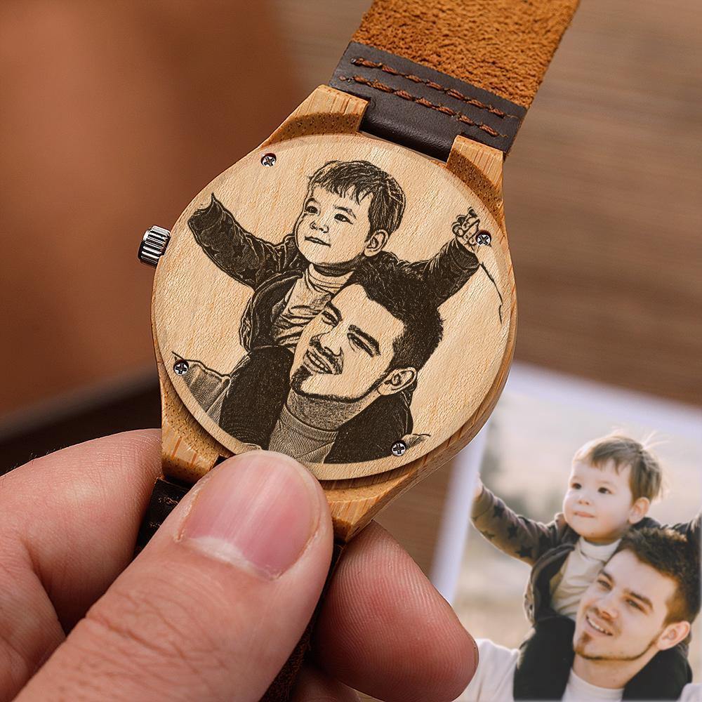 Personalized Photo Watch Wooden Watch Leather Strap - 
