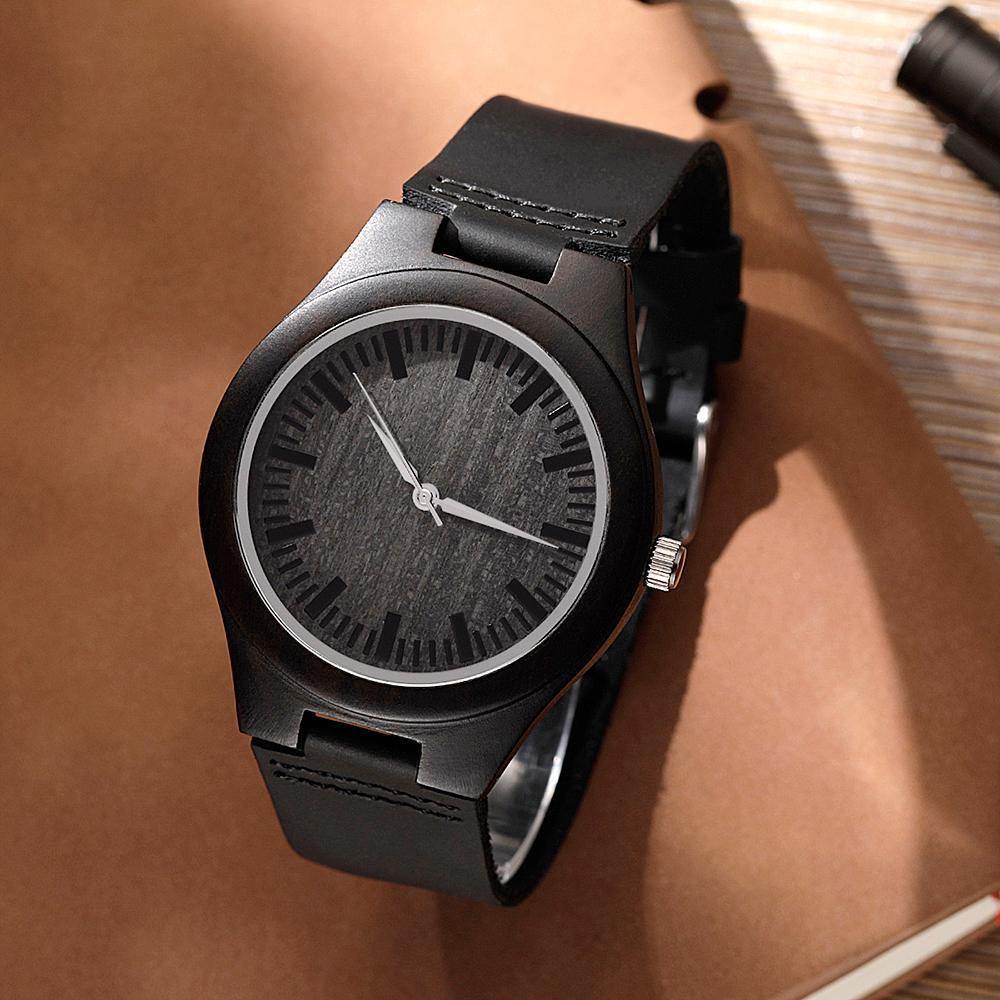 Custom Engraved Watch Wooden Watch Leather Strap for Boyfriend - soufeelus