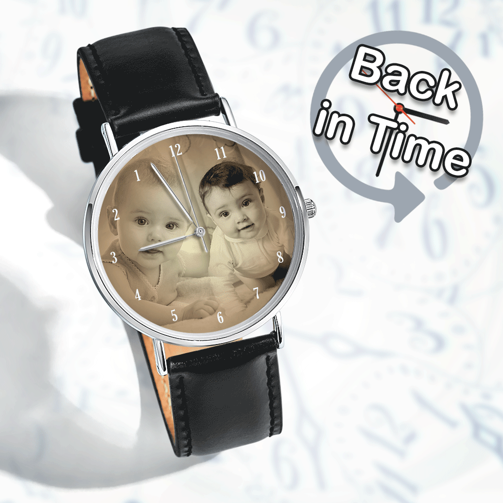 Custom Photo Watch Backward Watch Gift for Couple - 