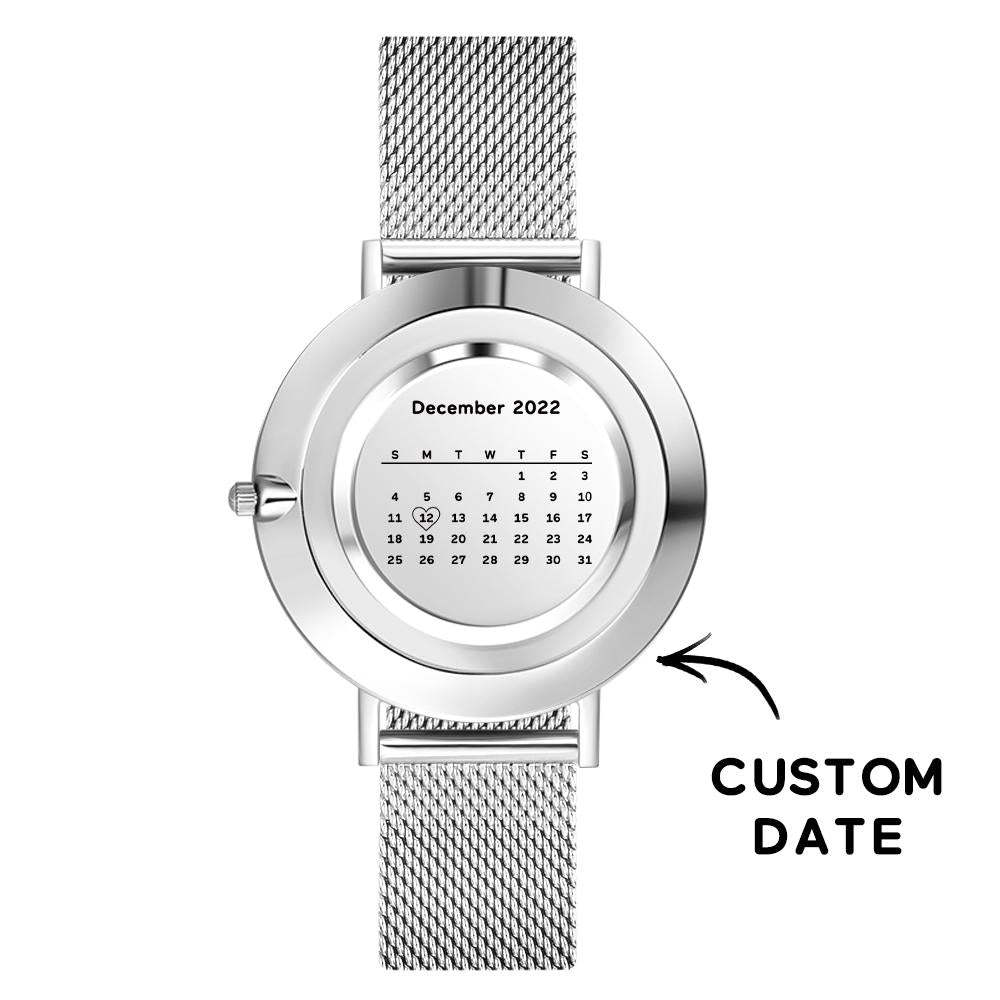 Women's Engraved Calendar Alloy Bracelet Photo Watch 36mm - soufeelmy