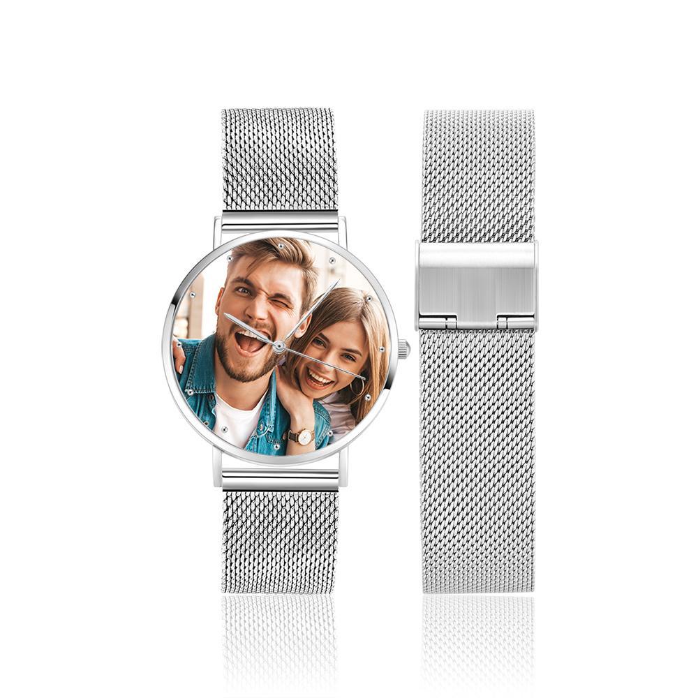 Women's Engraved Calendar Alloy Bracelet Photo Watch 36mm - soufeelmy