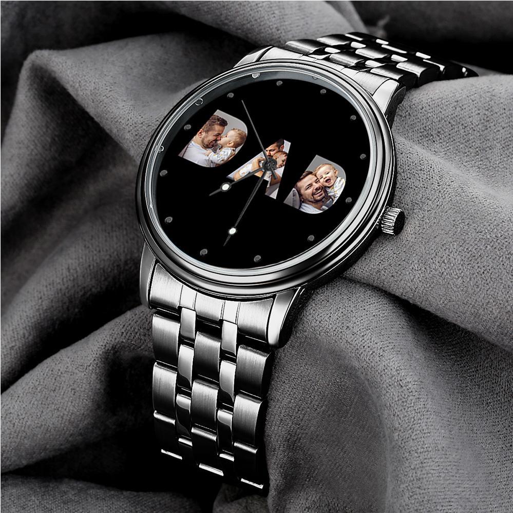 Custom Photo Watch Men's Black Alloy Watch Bracelet for Dad - soufeelmy