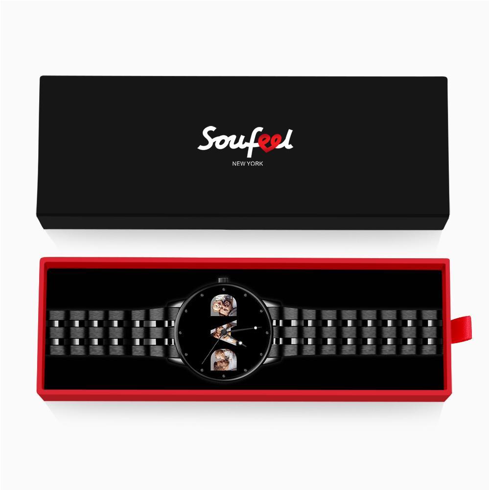 Custom Photo Watch Men's Black Alloy Watch Bracelet for Dad - soufeelmy