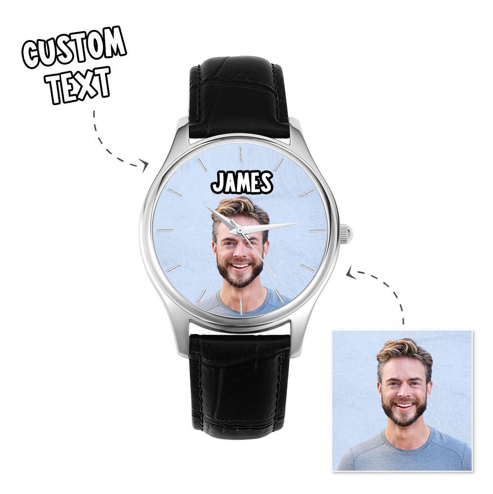 Custom Name Photo Watch 40mm Black Leather Strap Personalized Gift for Him - soufeelmy