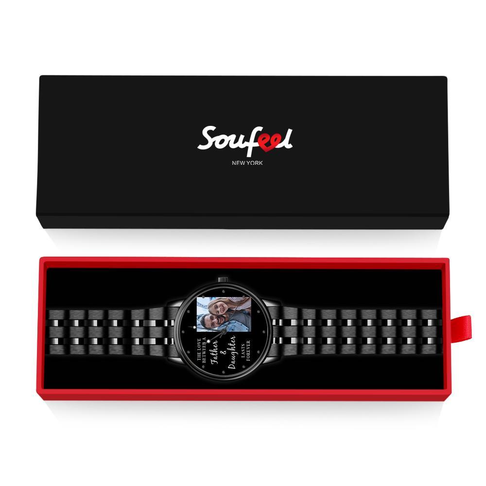 Engraved Men's Black Alloy Bracelet Photo Watch 38mm To My Dad I Love You Gifts for Dad - soufeelmy