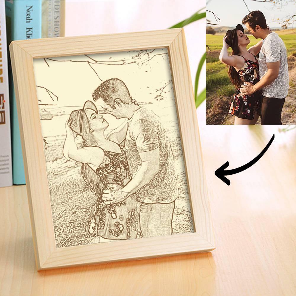 Wooden Custom Photo Frame Sketch Effect 5 Inches - soufeelmy