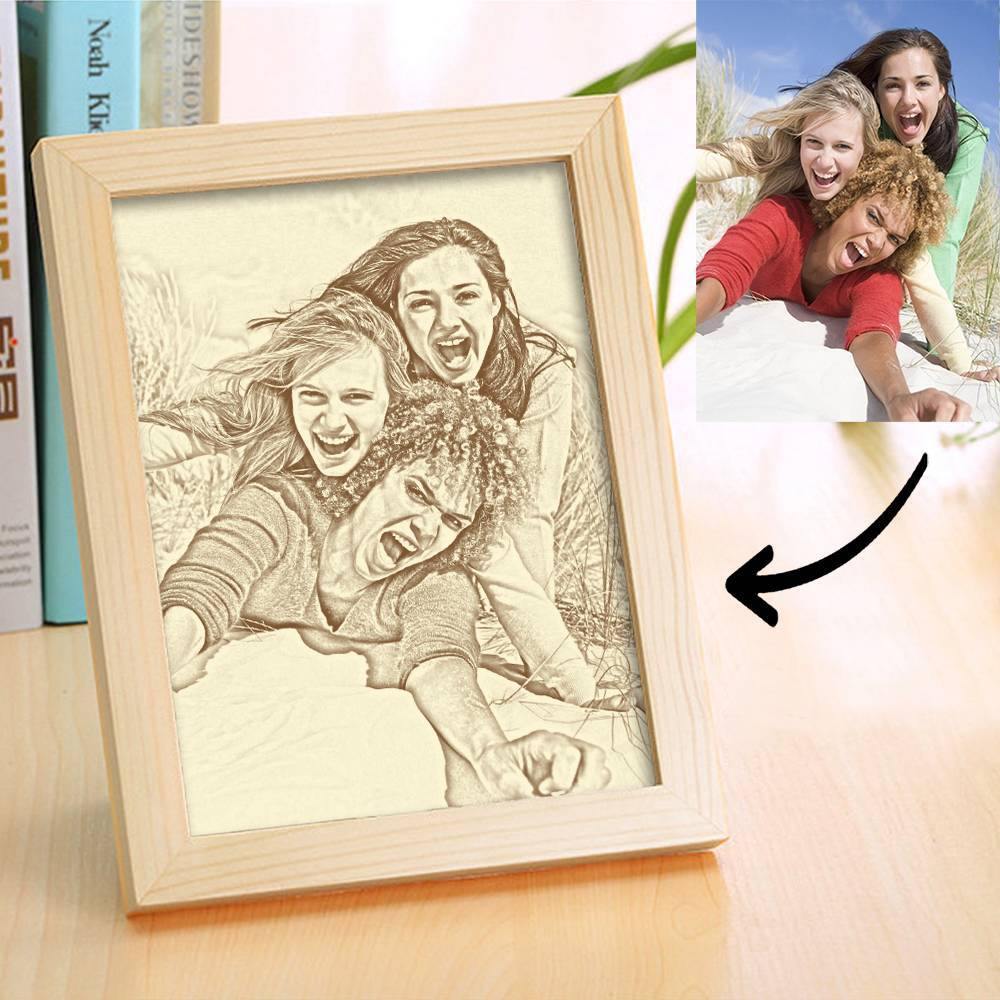 Wooden Custom Photo Frame Sketch Effect 5 Inches Best Friends - soufeelmy