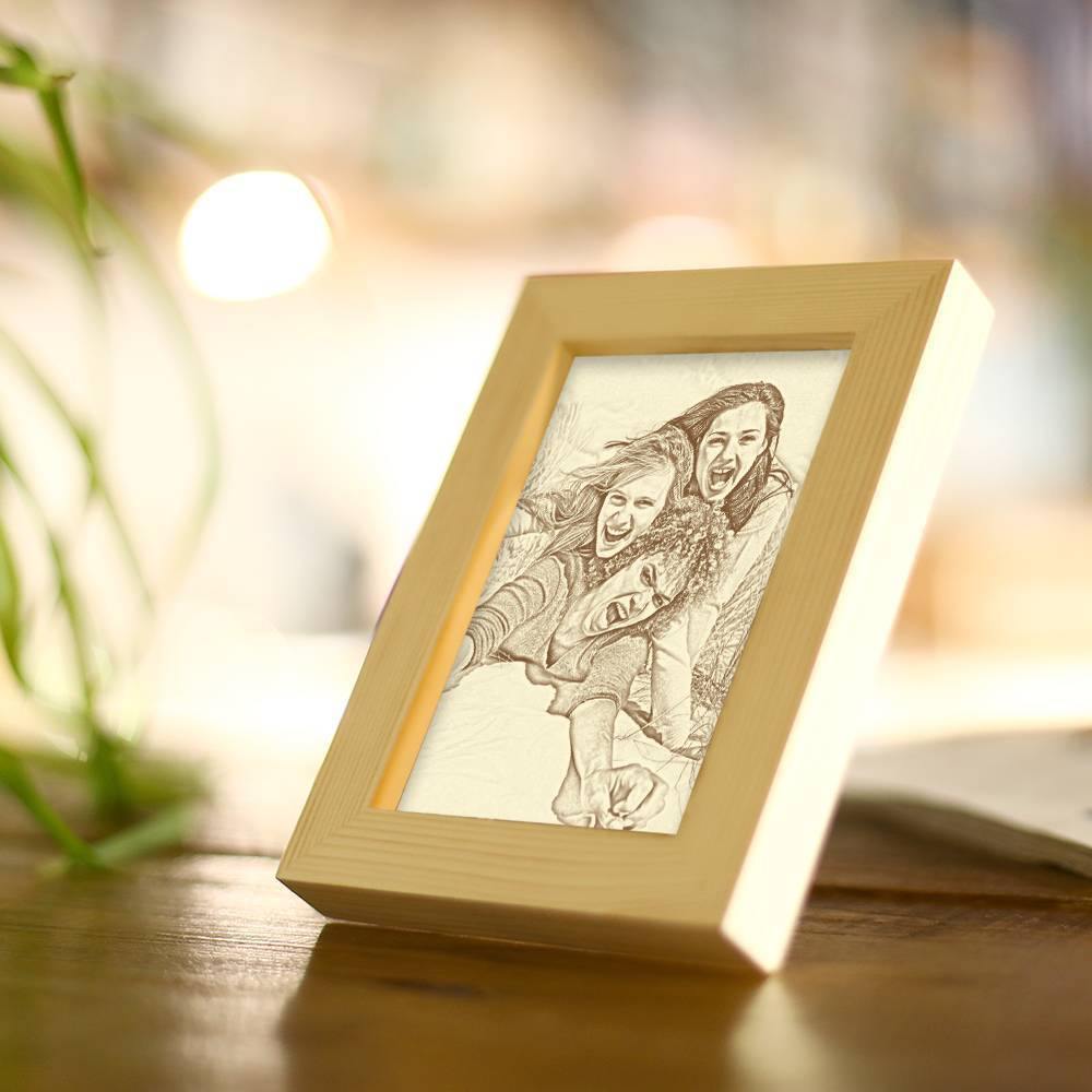 Wooden Custom Photo Frame Sketch Effect 5 Inches Best Friends - soufeelmy