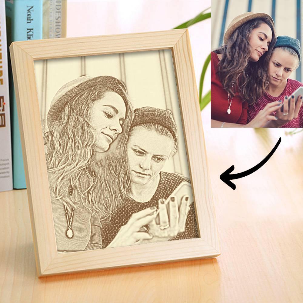 Custom Photo Frame Wooden Sketch Effect 8 Inches - Best Friends - soufeelmy
