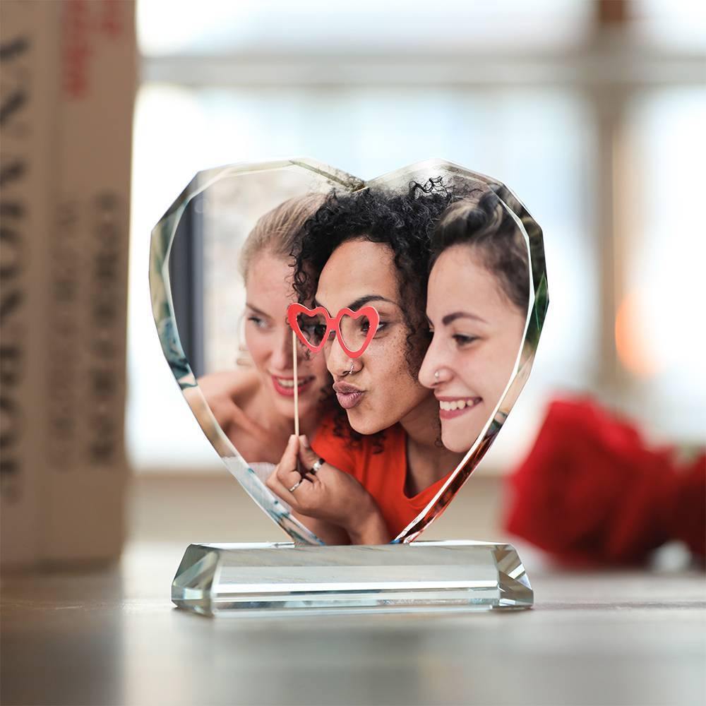 Custom Crystal Photo Frame Heart Shape Illuminate Best Friends - soufeelmy