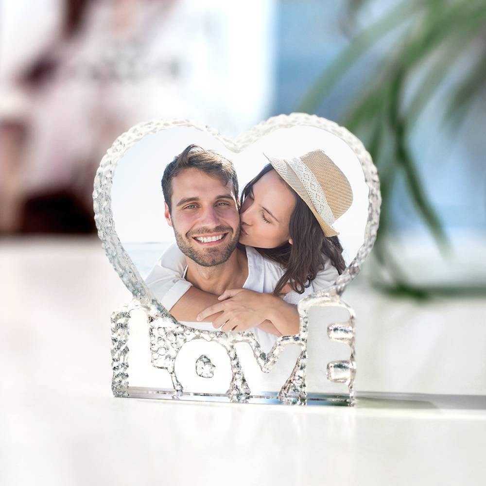 Custom Crystal Photo Frame Heart-shaped with Love Keepsake Gift for Couple 100mm - soufeelmy