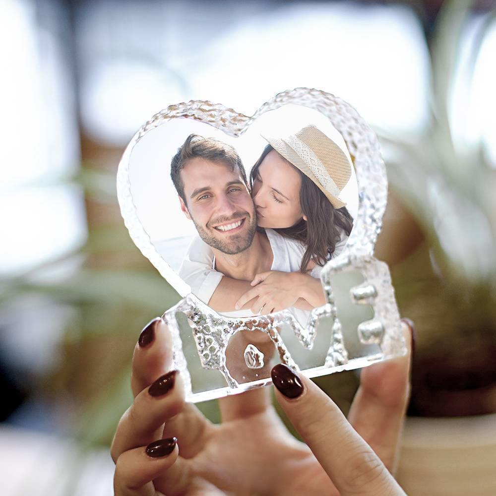 Custom Crystal Photo Frame Heart-shaped with Love Keepsake Gift for Couple 100mm - soufeelmy