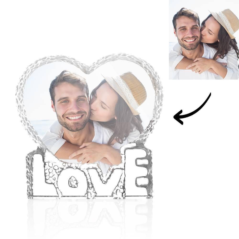 Custom Crystal Photo Frame Heart-shaped with Love Keepsake Gift for Couple 100mm - soufeelmy