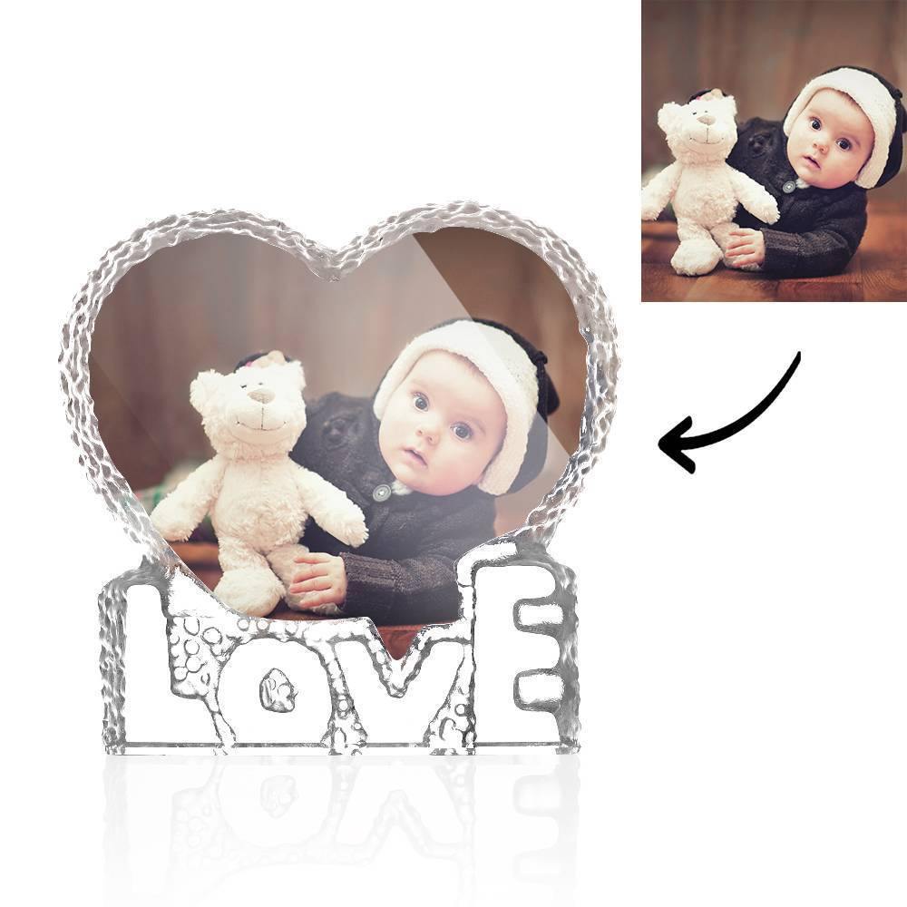 Custom Crystal Photo Frame Heart-shaped with Love Decoration Baby's Gift 145mm - soufeelmy