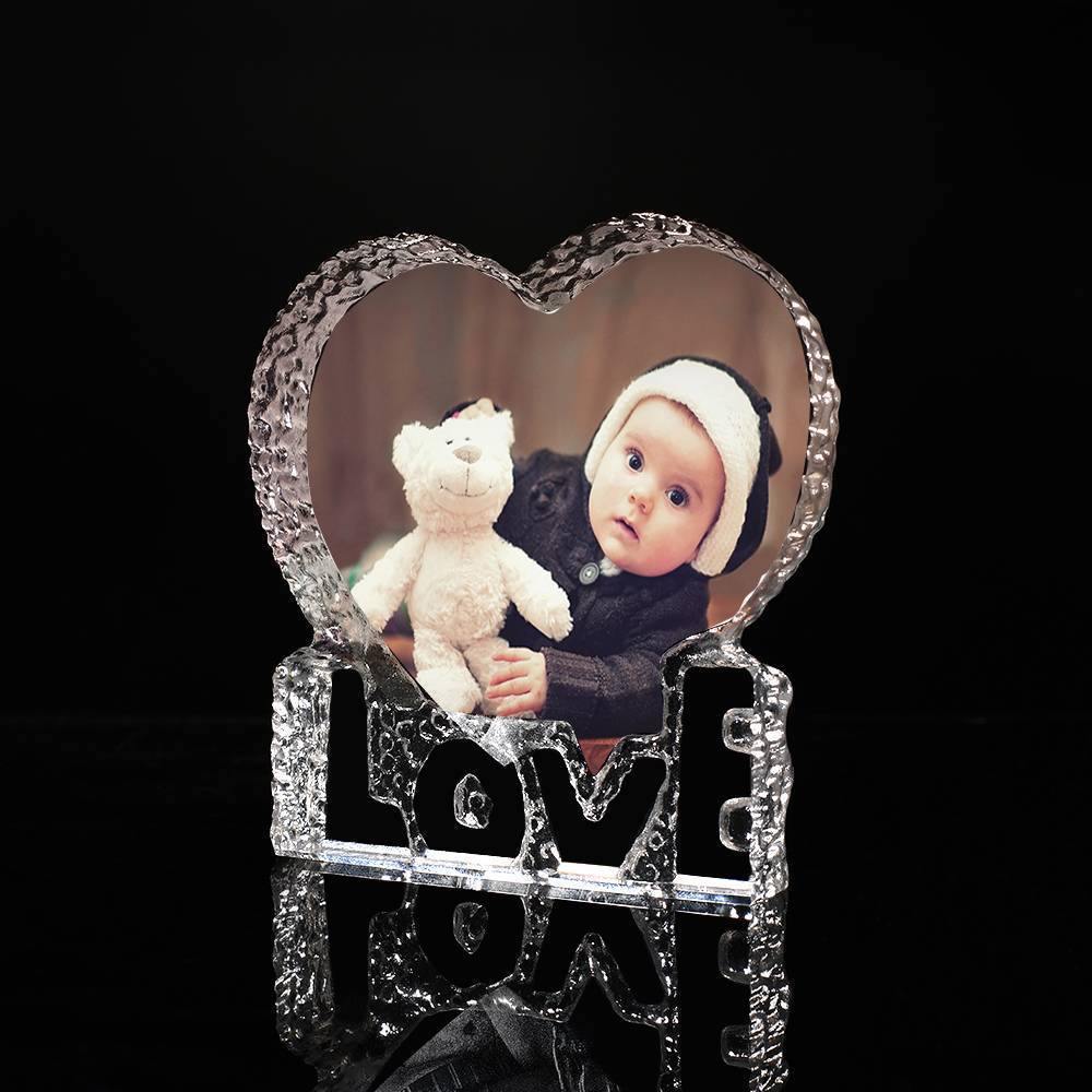 Custom Crystal Photo Frame Heart-shaped with Love Decoration Baby's Gift 145mm - soufeelmy